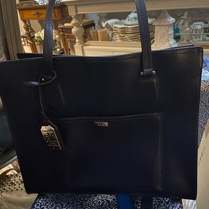 Navy Blue Ralph Lauren Premium Leather Tote